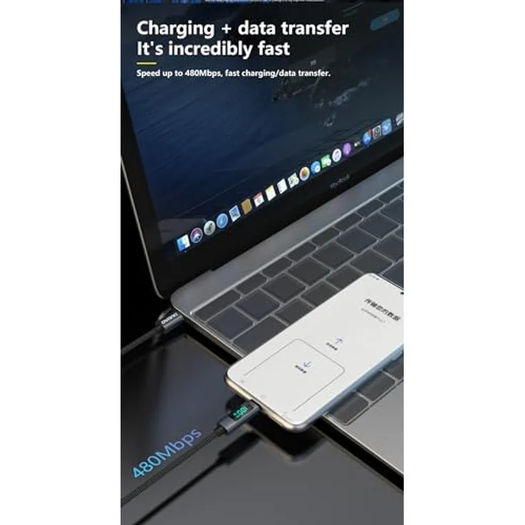 Dudao L7C, USB-C - USB-C 100W Kabel mit LED-Anzeige, 1m, schwarz – Bild 5