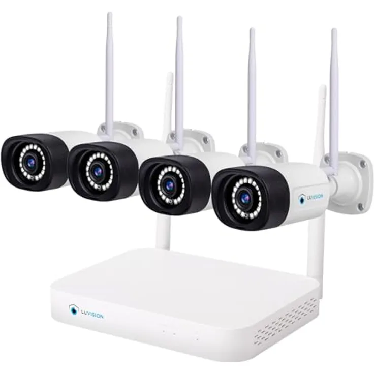 LUVISION WLAN Funk Überwachungskamera - hochauflösendes Überwachungssystem mit 5MP Kameras für den Innen- und Außenbereich, wetterfeste Ausführung, 4 Kameras