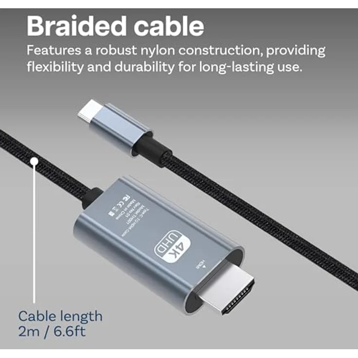 MMOBIEL USB-C zu HDMI Kabel 2m, 4K@60Hz geflochtenes Kabel, Thunderbolt 3 Adapter für MacBook Pro/Air, iPhone 16/15, iPad Pro, Samsung Galaxy, Chromebook – Bild 5