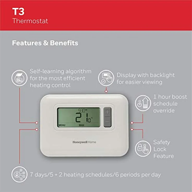 Honeywell Home T3C110AEU Raumthermostat Wand Tagesprogramm, Wochenprogramm, 5 bis 35°C – Bild 6