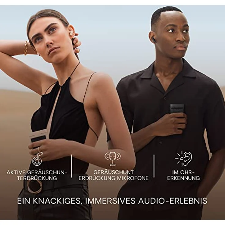 Urbanista Phoenix Solar Powered In Ear Bluetooth Kopfhörer Noise Cancelling, Hybrid ANC, Unendliche Spielzeit, Multipoint Earbuds, Ladecase kabellos und selbstaufladend mit Licht, Mitternachtsschwarz – Bild 3