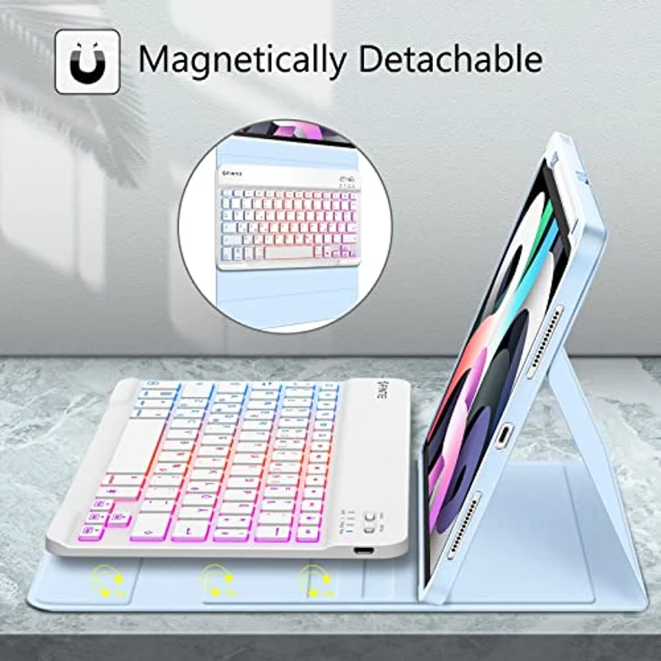 Fintie Tastatur Hülle für iPad Air 11 Zoll 2024, iPad Air 5/4 Hülle mit Tastatur 2022/2020 10.9" - Magnetisch Abnehmbarer Keyboard mit DIY Hintergrundbeleuchtung, Deutsches QWERTZ Layout, Himmelblau – Bild 3