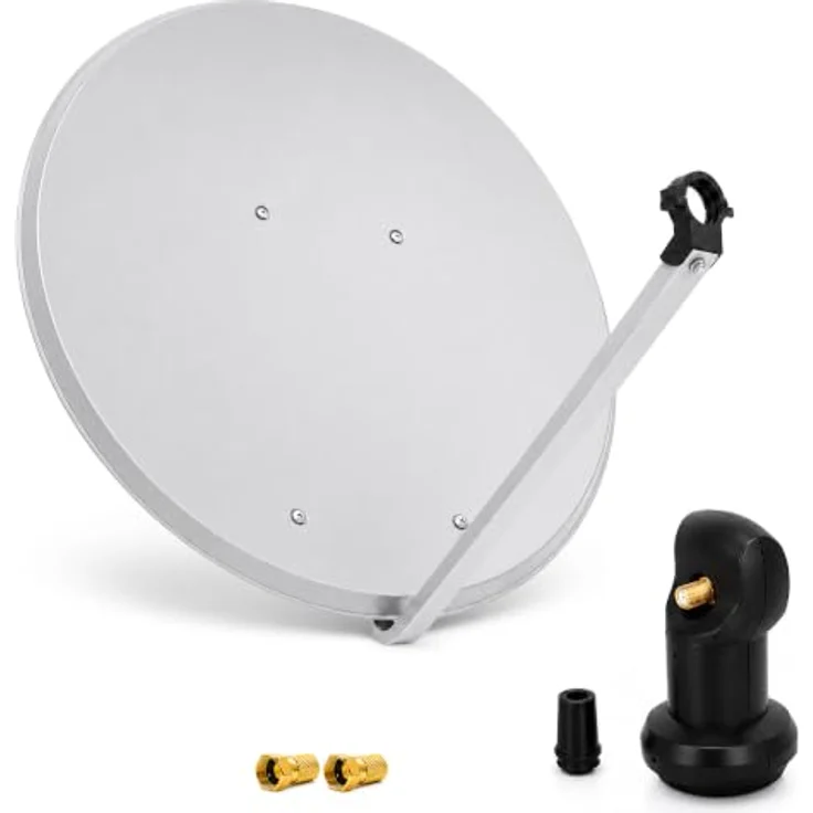 PremiumX SAT Anlage PXA100, 100cm Aluminium Antenne in Hellgrau, Single LNB mit 2x F-Stecker für HD-Empfang – Bild 1