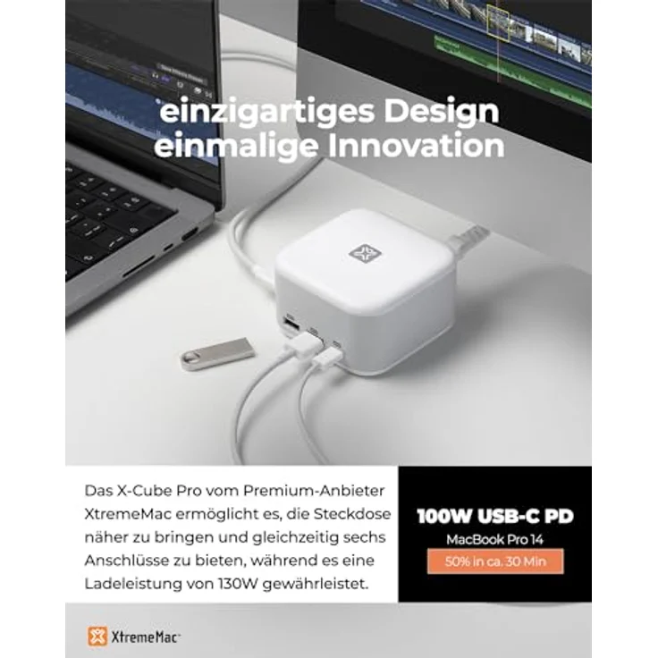 XtremeMac X-Cube Pro USB-C Dockingstation - Leistungsstarker 6-in-1 USB Hub mit 130W - Ideal für den modernen Setup – Bild 3
