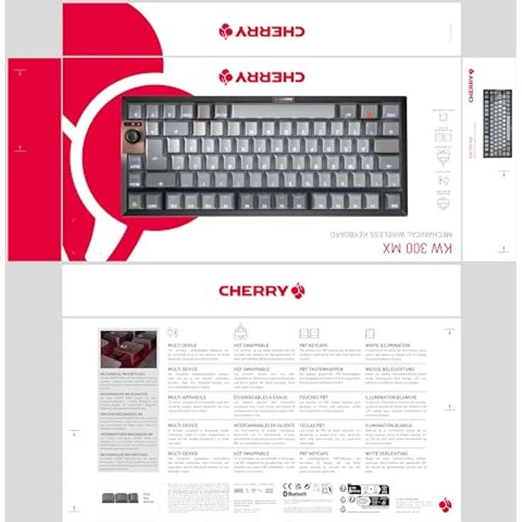 CHERRY KW 300 MX, Kompakte Mechanische Hot-Swap-Tastatur, Deutsches QWERTZ-Layout, Weiße Beleuchtung, MX2A Silent RED Switches, Schwarz, Multi-Device-Funktion – Bild 2