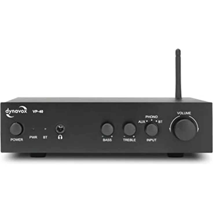 Dynavox VP-40 Stereo-Verstärker, kompakter HiFi-Verstärker mit Phono-Eingang für Plattenspieler, BT-Streaming, Bass-und Höhenregelung, Kopfhöreranschluss, schwarz – Bild 1