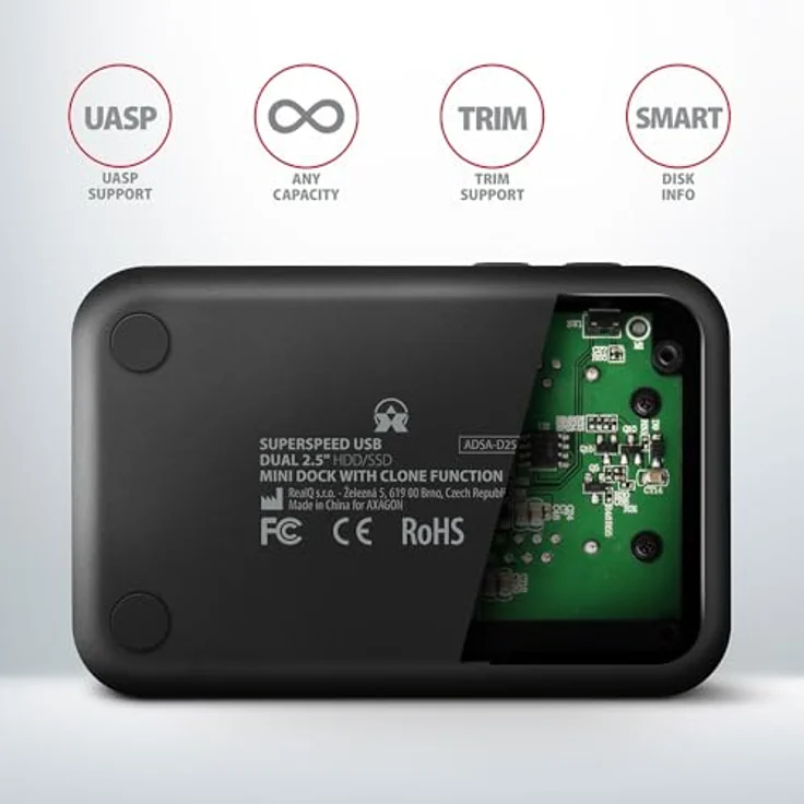 Axagon ADSA-D25 SuperSpeed USB DUAL 2.5" SSD/HDD Mini Dock, Aluminium, unterstützt 2x 2.5" SATA II/III, eigenständige Klonfunktion, Schwarz – Bild 6