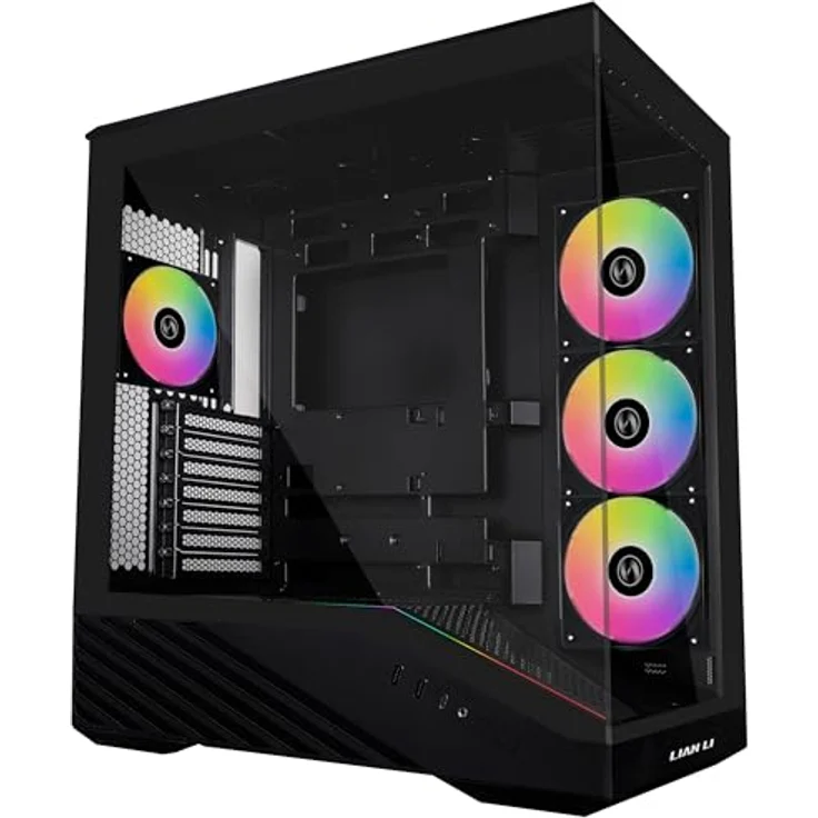Lian Li Vector V100 PC-Gehäuse Schwarz – ATX Midi-Tower mit Tempered Glass, RGB-Beleuchtung, 4x 120-mm-Lüfter, Platz für 360mm Radiator, GPU bis 415mm – Bild 1