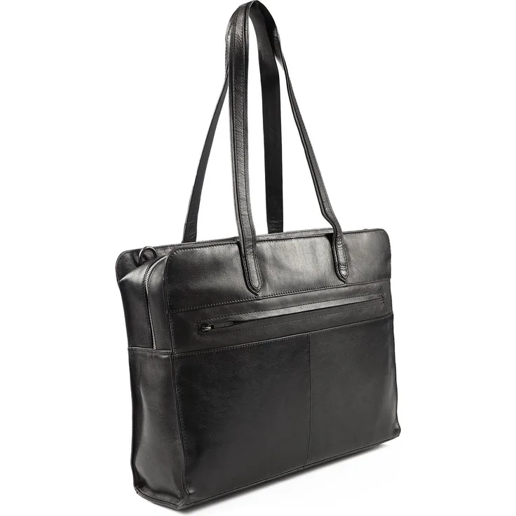 Plevier Power Aktentasche Leder, 41.5 cm mit Laptopfach für Geräte bis 16.93", Schwarz