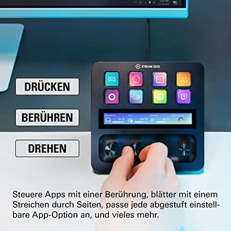 Elgato Stream Deck +, Audiomixer, Live-Produktion und Studio-Controller für Content Creators, Streaming, Gaming, mit anpassbarer Touch-Leiste, Drehreglern und LCD-Tasten, für Mac und PC – Bild 3