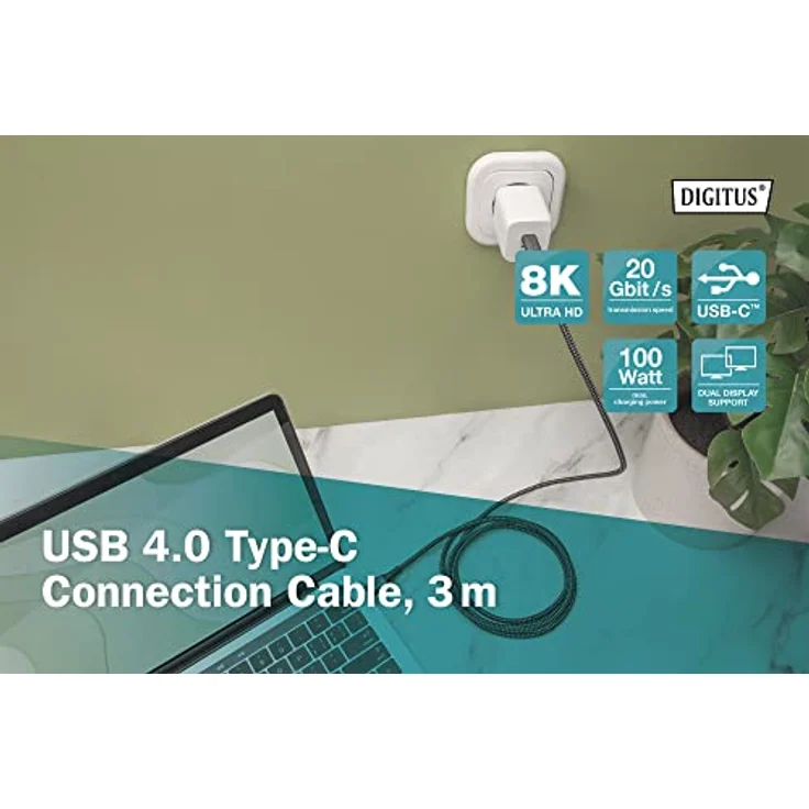 DIGITUS USB-C Anschlusskabel - USB 4.0 - Power Delivery 3.0-20 Gbit/s - 4k/60Hz - 3m - Schwarz – Bild 4
