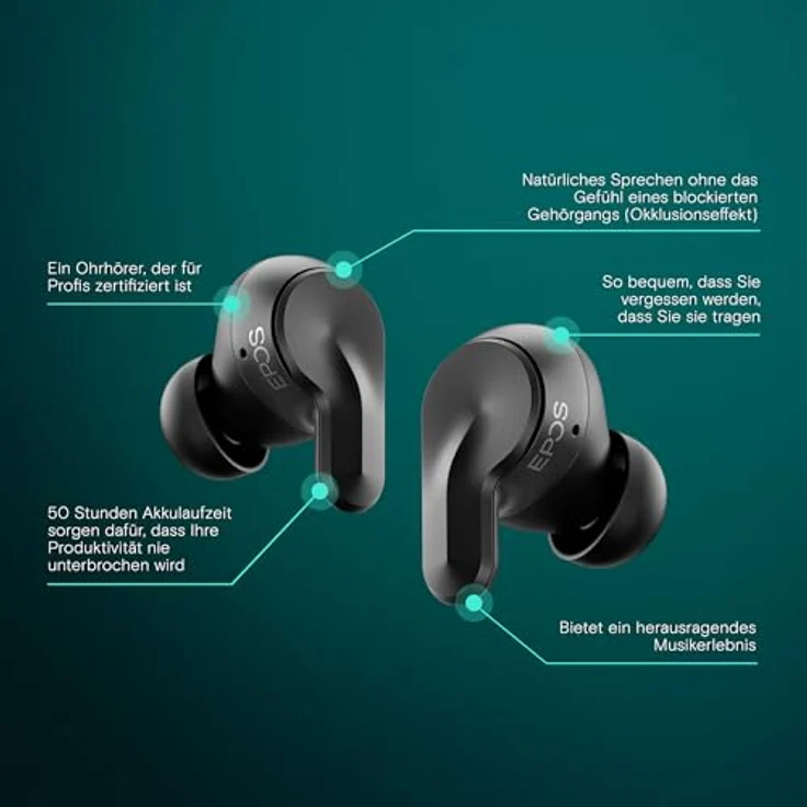 EPOS ADAPT E1, Bluetooth Earbuds in Schwarz mit Hybrid ANC, Multi-Connect, IPX5, Teams und iPhone Zertifizierung – Bild 2