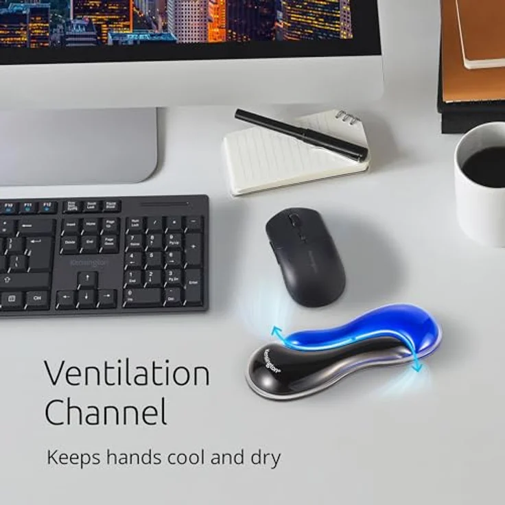 Kensington Slim Duo Gel Handgelenkstütze, Mauspad mit Gelkissen, ergonomischer Komfort für flache Mäuse und Trackballs, Schwarz Blau, 192 x 72 x 22 mm, K62439WW – Bild 4