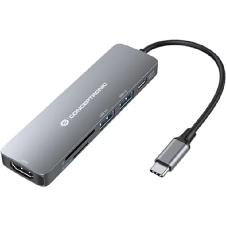 Conceptronic Dock USB-C zu HDMI mit USB3.0/2.0 SD/TF, 60WPD, 0.12mgr, Aluminiumgehäuse