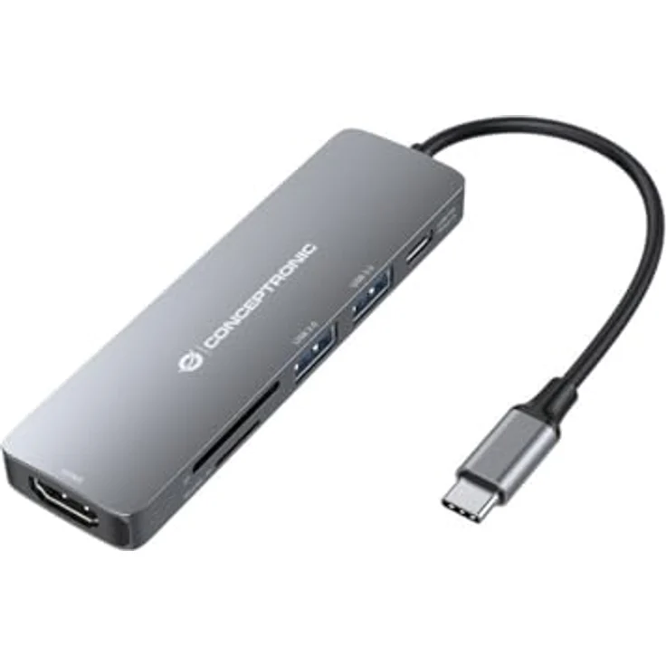 Conceptronic Dock USB-C zu HDMI mit USB3.0/2.0 SD/TF, 60WPD, 0.12mgr, Aluminiumgehäuse – Bild 1