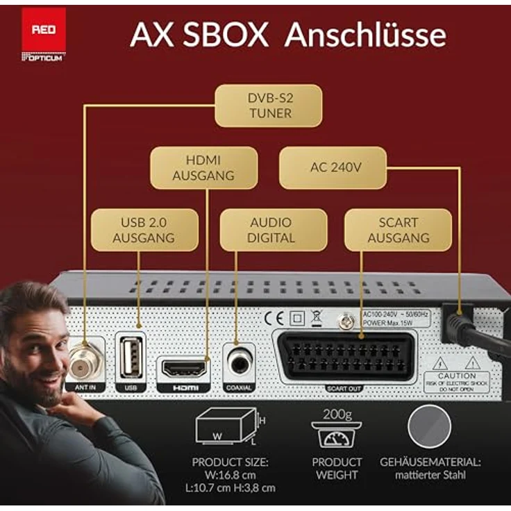 Anadol Opticum SBOX, Sat-Receiver HD, Media-Player 1080P Full-HD Digitalreceiver für Satellitenfernseher DVB-S/S2, Astra & Hotbird vorinstalliert + Anadol HDMI Kabel – Bild 5