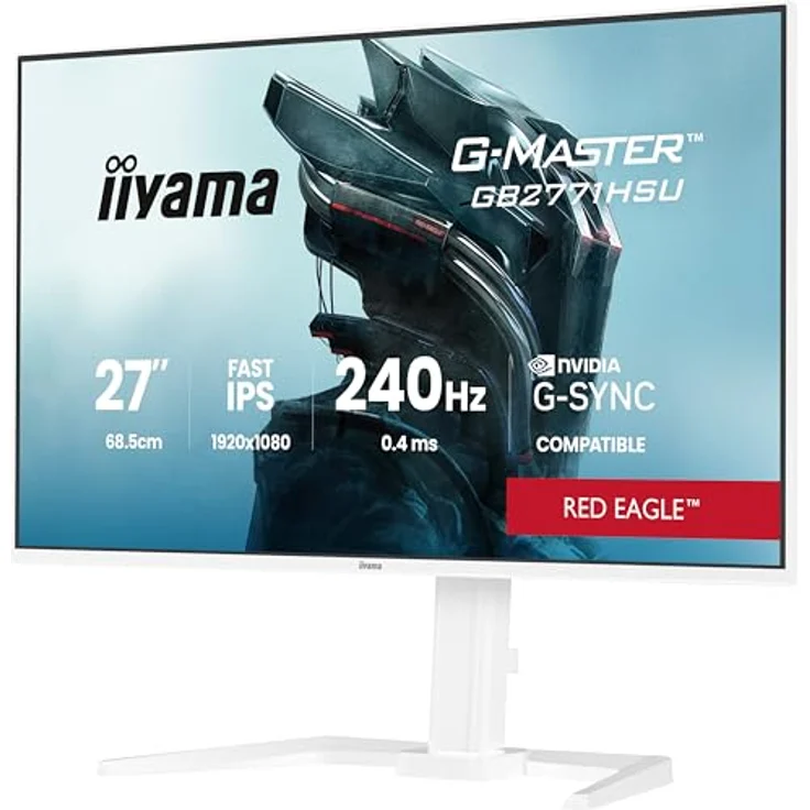 iiyama G-Master Red Eagle GB2771HSU-W1, 27" Full-HD Gaming Monitor mit 240Hz, 0.4ms Reaktionszeit, G-SYNC, höhenverstellbar, Pivot, weiß – Bild 3