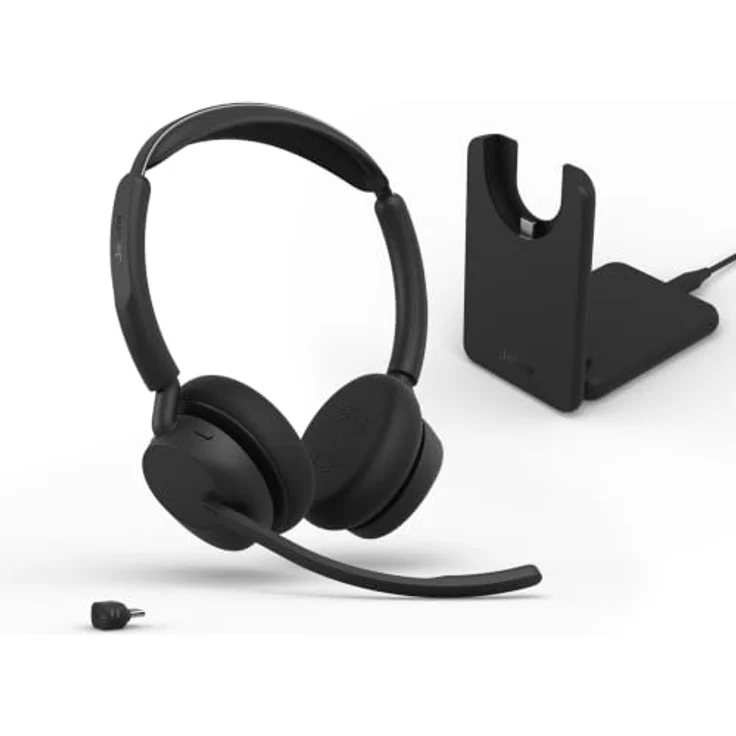 Jabra Evolve3 45 Stereo, LINK 390c, UC On Ear Headset Bluetooth®, kabellos, schwarz, leichte Bauweise, klare Sprachübertragung mit drei Mikrofonen – Bild 1