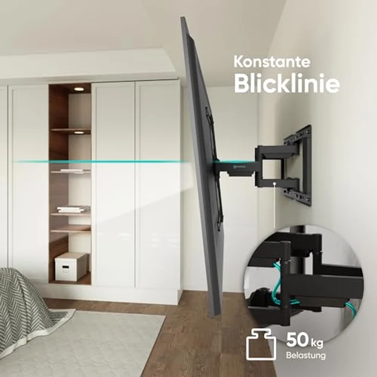 ONKRON SM6-B TV Wandhalterung schwenkbar für 32-90 Zoll Fernseher bis 50 kg, Ultra Slim und ausziehbar, max. VESA 600x400, schwarze Fernsehhalterung – Bild 5