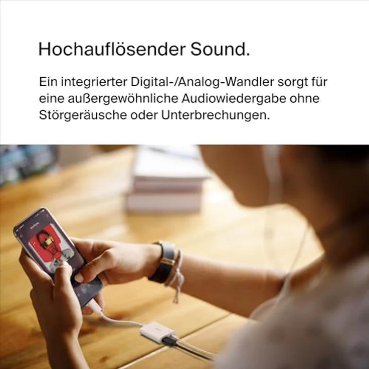 Belkin RockStar 3,5mm Audio- und USB-C Ladeadapter, 60W Schnellladung, kompakt, weiß – Bild 4