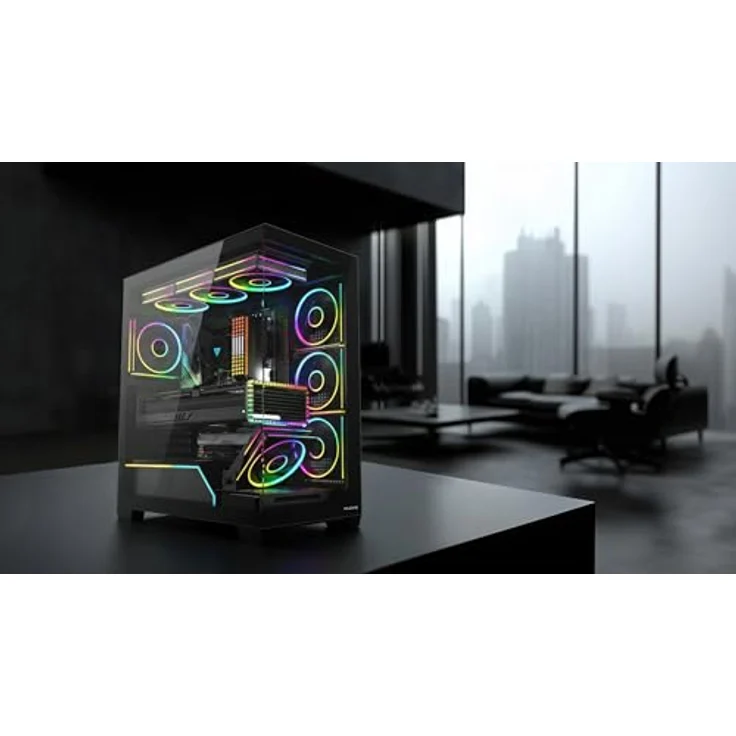 MODECOM Volcano Stellar Plus ARGB 5F, Gaming-Computergehäuse mit 5 ARGB-Lüftern, gehärtetem Glas, USB 3.0 und USB-C, schwarz – Bild 2