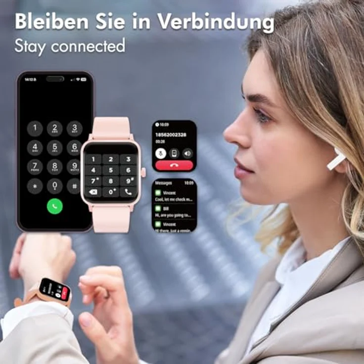 LogiLink Edge Smartwatch, 1,83 Zoll LCD-Touchscreen, rosa, IP68 wasserdicht, Bluetooth 5.2, umfangreiche Gesundheitsfunktionen – Bild 4