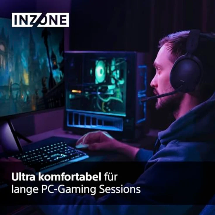 Sony INZONE H5 - Wireless Gaming Headset, 360 Spatial Sound für Gaming, komfortabler Sitz, 28 Std. Akkulaufzeit, geringe Latenz, Mikrofon mit AI, PC & PS5 kompatibel - Schwarz – Bild 3