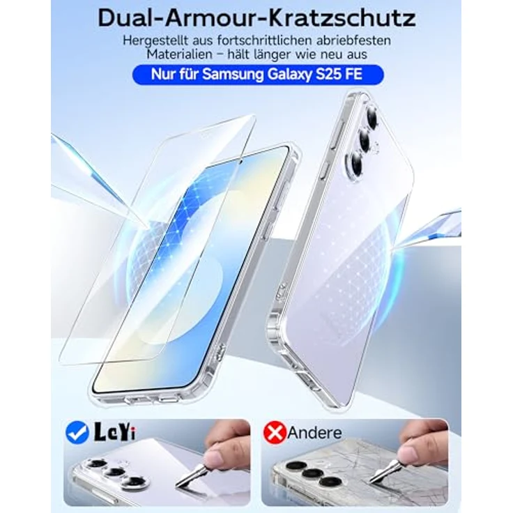 LeYi Hülle für Samsung Galaxy S25 FE, transparente TPU Silikon Schutzhülle mit 2 Schutzfolien und Kameraschutz, stoßfest und dünn – Bild 5