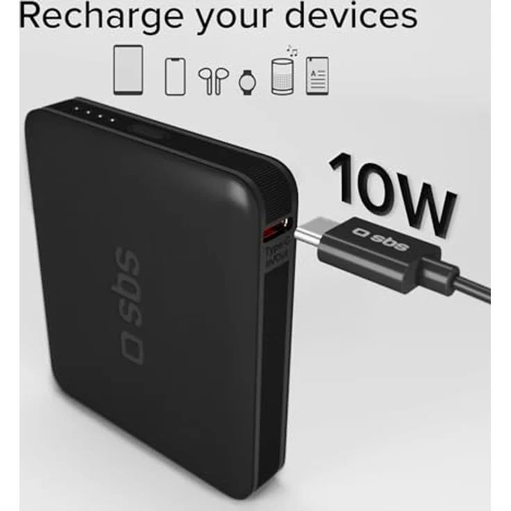 SBS Powerbank 5000 mAh klein und kompakt, USB-C Power Delivery, 10W, schwarz – Bild 4