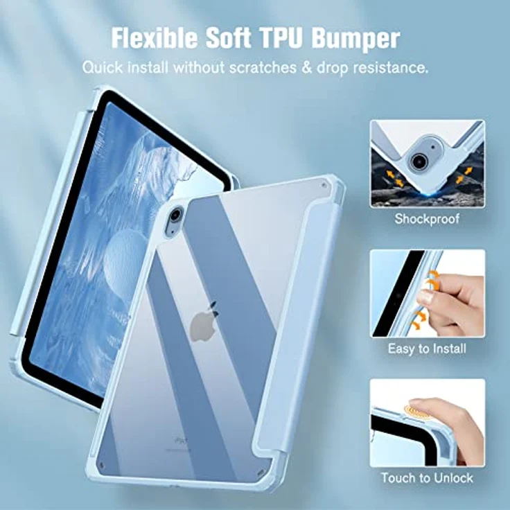 Fintie Hybrid Hülle für iPad 10. Generation 2022 (10.9 Zoll) mit Stifthalter - Stoßfeste Schutzhülle mit transparenter Hartschale auf der Rückseite, Himmelblau – Bild 4