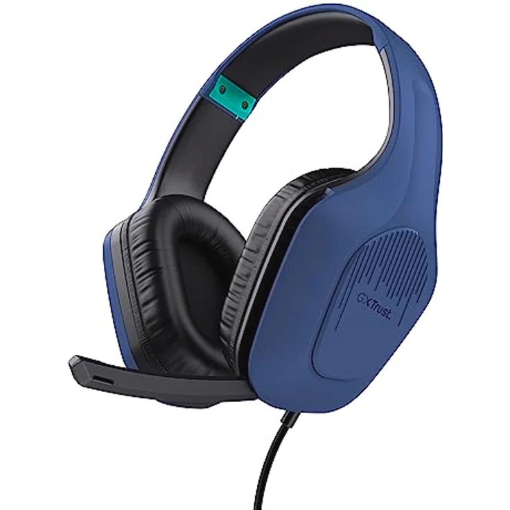 Trust Gaming GXT 415B Zirox Leichtes Gaming Headset mit 50-mm-Treiber für PC, Xbox, PS4, PS5, Switch, Mobile, 2-m-Kabel, 3,5-mm-Audioanschluss, Over-Ear Kopfhörer mit Kabel - Blau – Bild 1