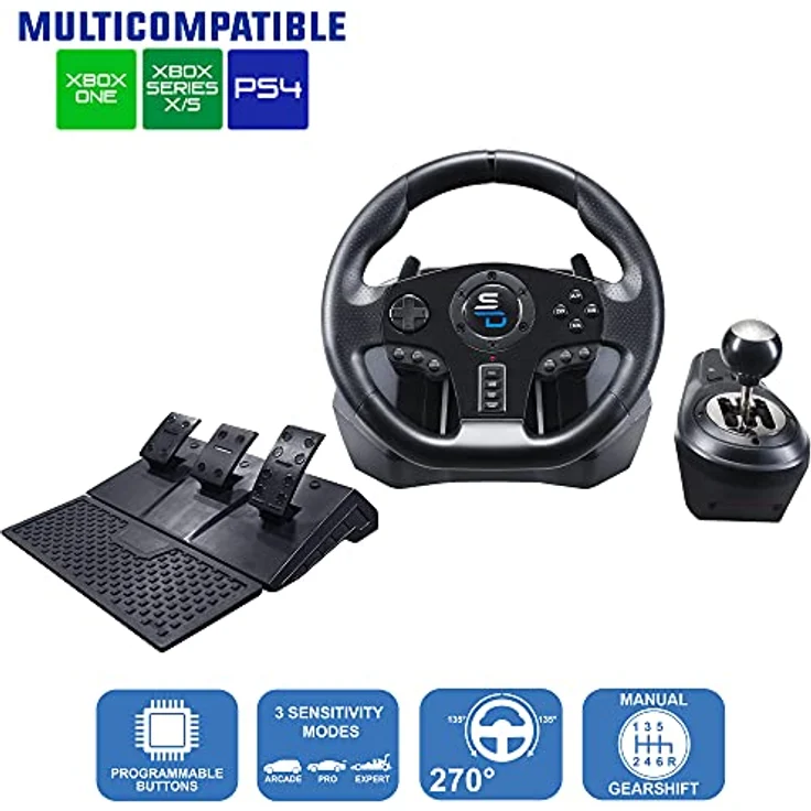 Subsonic- Gs850-X Rennlenkrad mit manuellem Schalthebel, 3 Pedalen, Schaltwippen für Xbox Series X/S, PS4, Xbox One (programmierbar für alle Spiele) – Bild 2
