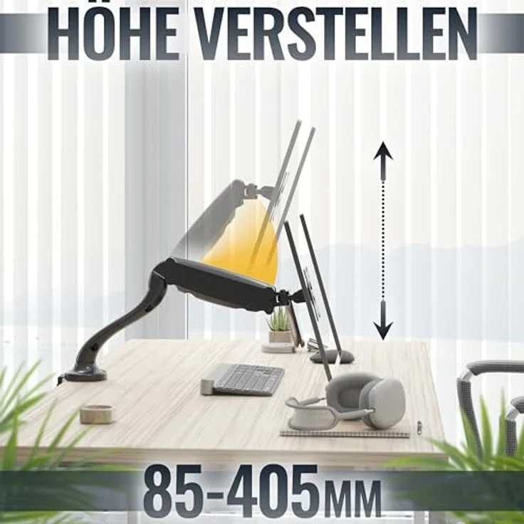 RICOO Monitor Tischhalterung für Monitore Monitorhalterung TS6511 Gasfeder Monitorständer Schwenkbar Neigbar Höhenverstellbar Schreibtisch Bildschirmständer Tisch Ständer Monitorhalterungen VESA 75x75 100x100 / Schwarz – Bild 5