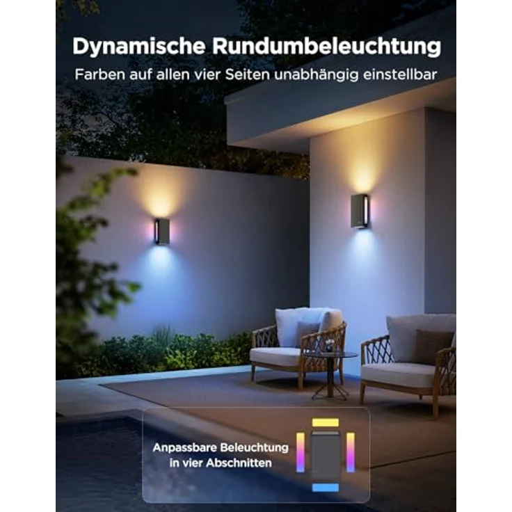 Govee Outdoor UpDown Wandleuchte RGBICWW, 1400LM, IP66 wasserdichte LED Wandleuchte mit 64 Szenenmodi, kompatibel mit Matter, Alexa und Google Assistant, 2er-Pack – Bild 2