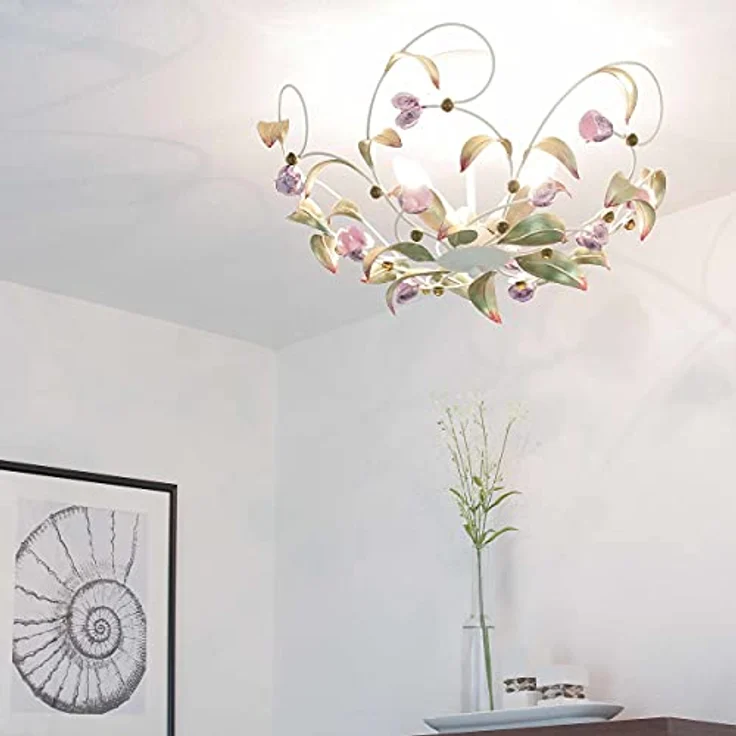 Licht-Erlebnisse Deckenlampe Glas Metall Weiß Rosa Küche Flur Wohnzimmer 3-flmg Floral Deckenleuchte Esstisch ROSE – Bild 2