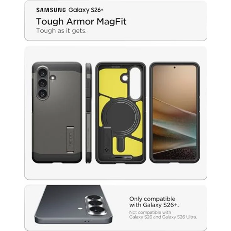 Spigen Tough Armor MagFit für Samsung Galaxy S26 Plus Hülle, [XRD-Pad Stoßdämpfung], [verstellbarer Kickstand], [MagSafe kompatibel] – Gunmetal – Bild 3