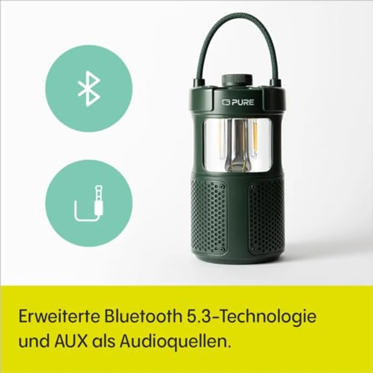 Pure Woodland Glow Outdoor-Lautsprecher mit LED-Lampe (Bluetooth 5.3, 360° Sound, IPX6, tragbar, 14h Akku - perfekt für Garten & Camping) Grün – Bild 3
