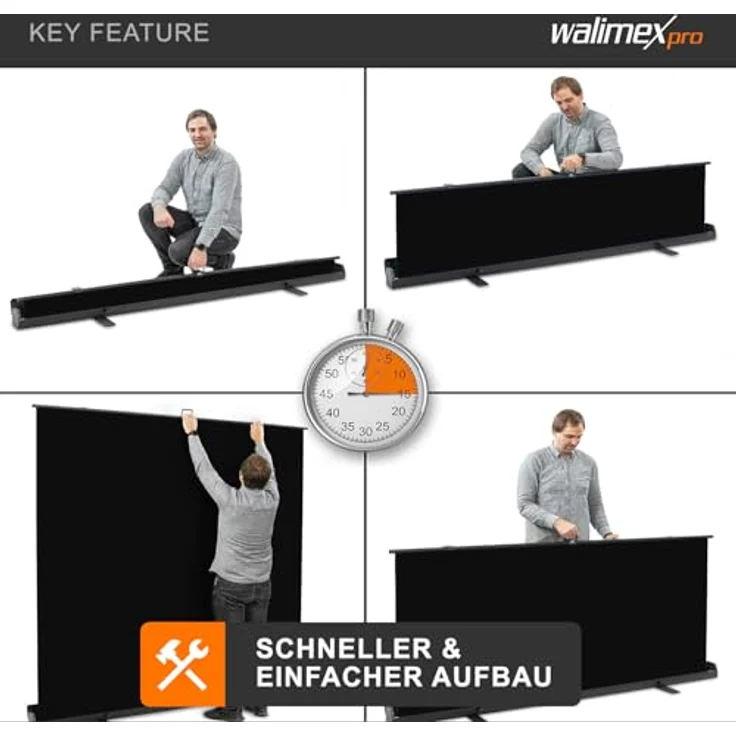 Walimex pro Roll-up Panel Hintergrund, Selbst stehend, Schwarz, 210 x 220 cm, pneumatischer Spannmechanismus – Bild 4