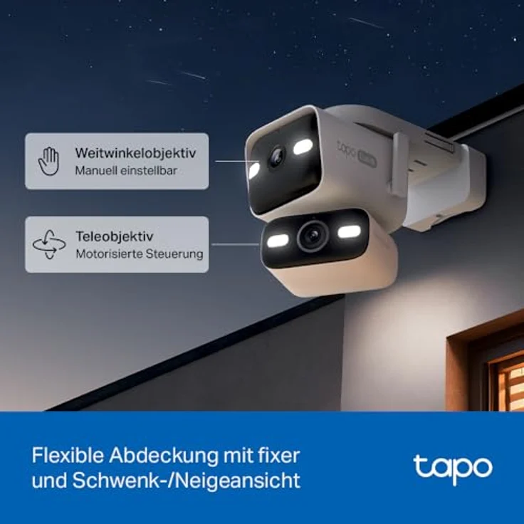 Tapo C575D 4K Überwachungskamera Außen, Dual-Objektiv mit 170° Ultraweitwinkel und 8mm Teleobjektiv, PoE/DC, Dualband-WLAN, IP66, kostenlose KI-Erkennung – Bild 4