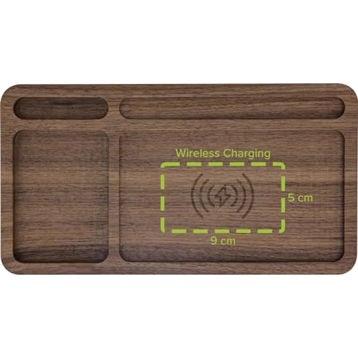 InLine® WoodCharge Organizer mit integrierter Qi-Ladefläche aus Walnuß-Holz - Kabelloses Laden und praktische Stauraumflächen – Bild 5
