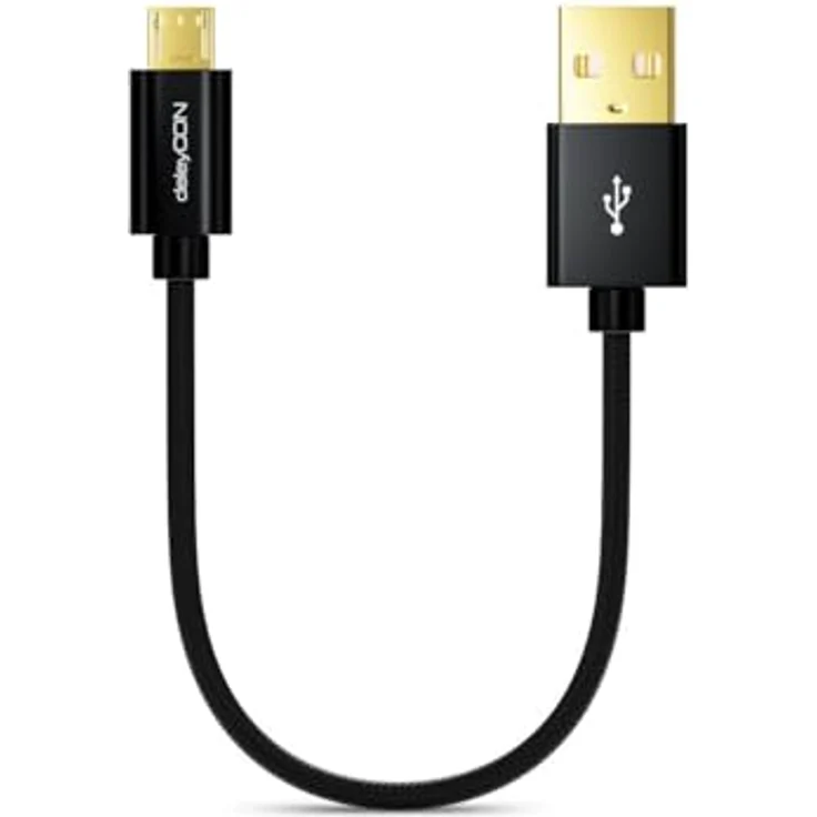 deleyCON 0,15m Micro USB Kabel Nylon, USB 2.0 Datenkabel, Schwarz, 480 Mbit/s Übertragungsrate – Bild 3