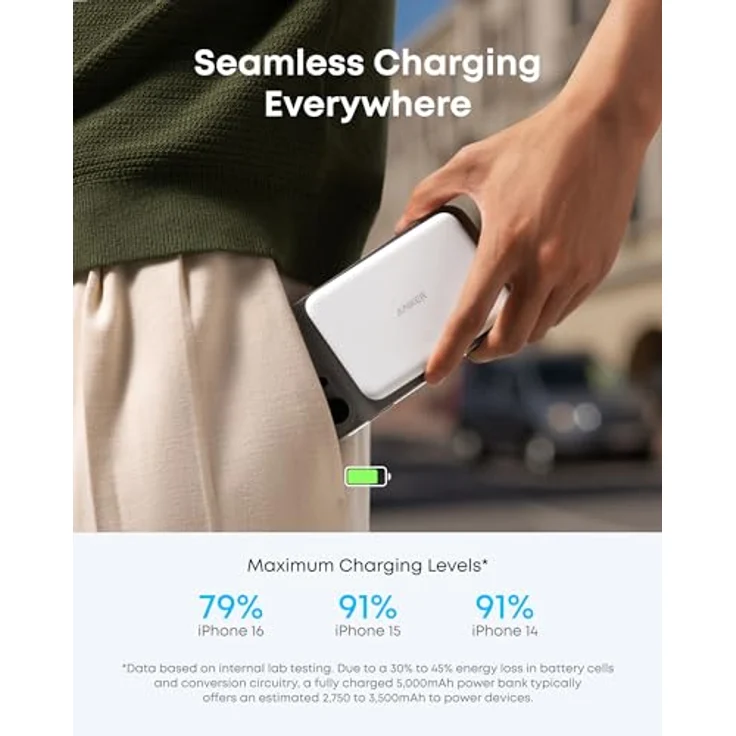 Anker MagGo Power Bank 5K Slim, 5000 mAh, 15 W, kompakte Powerbank, Weiß – Bild 8