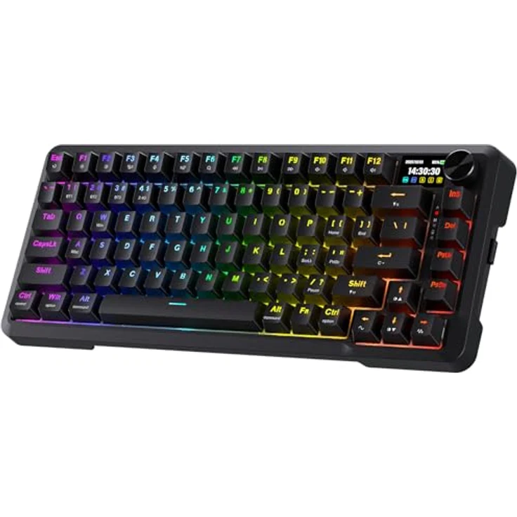 Redragon K724 PRO Kabellose Gasket-Gaming-Tastatur mit 1,14-Zoll-TFT-Infodisplay, 81 Tasten, Geräuschdämmung und Custom Mint Mambo Switch, US-Layout – Bild 1