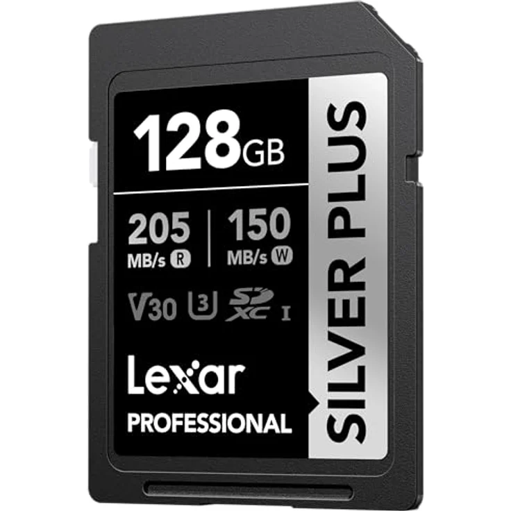 Lexar Professional Silver Plus 128 GB SDXC UHS-I V30 SD-Karte, Schwarz/Silber, 205 MB/s Lesegeschwindigkeit, 150 MB/s Schreibgeschwindigkeit, temperaturbeständig, schockresistent – Bild 2