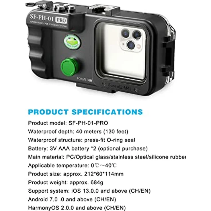 Seafrogs SF-PH-01 Pro Professional Diving Phone Case [40 M/130 Fuß] – Bild 7