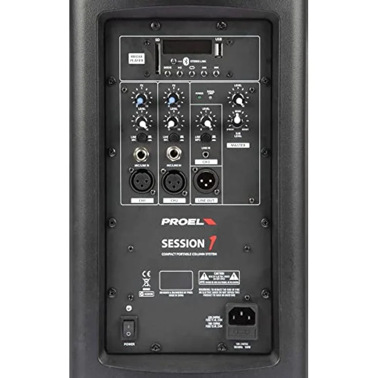 Proel SESSION1, Tragbares PA Lautsprecher-System mit 400 W Class-D-Verstärker, Bluetooth und 3-Kanal-Mixer, Schwarz – Bild 6