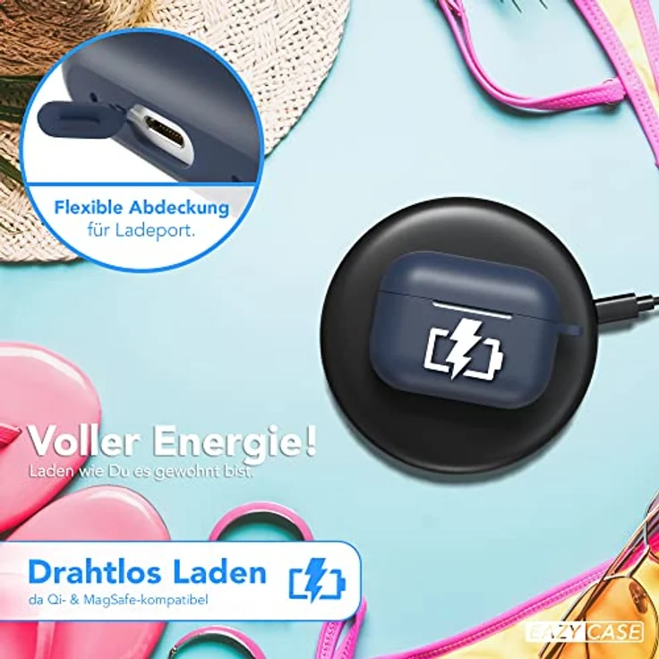 EAZY CASE AirPods Pro 2 Hülle in Dunkelblau - Stoßfestes Silikon Case mit Karabiner und rutschfester Beschichtung – Bild 3