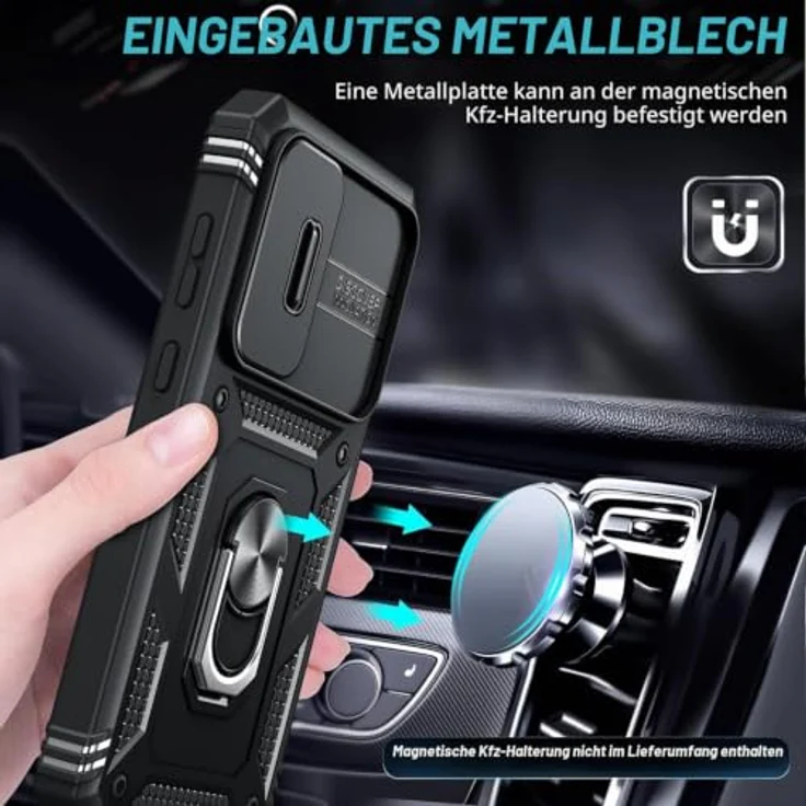 LeYi Kamerahülle für Samsung Galaxy A35 5G, Hybrid Metallring Ständer Cover mit 2 Hartglas Schutzfolien, schwarz – Bild 4