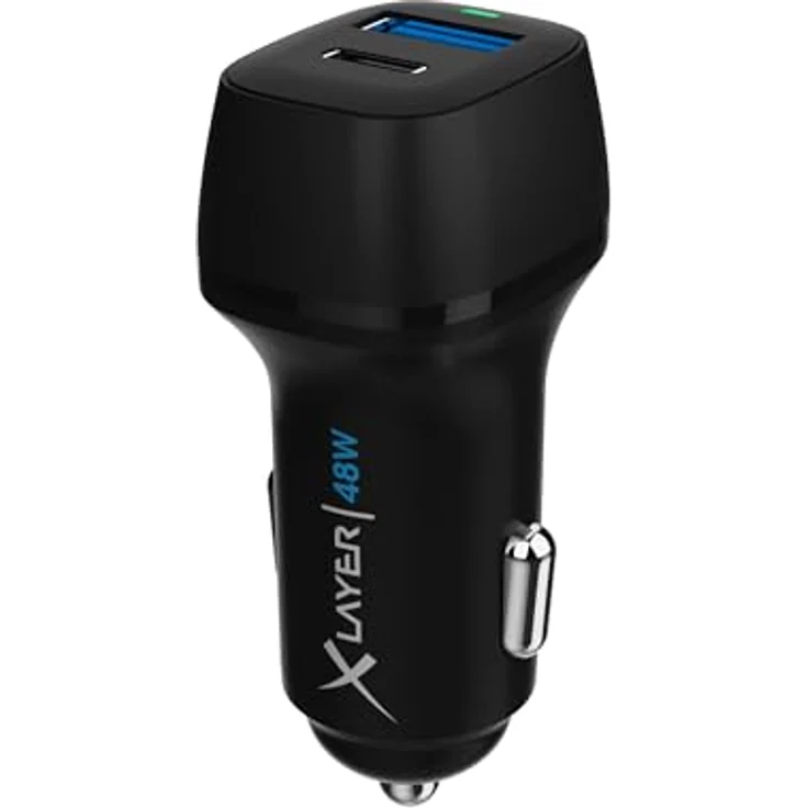 Xlayer Kfz-Ladegerät Typ C PD 48W & USB QC3.0 18W Dual Adapter, Schnellladegerät für Smartphones und Tablets, Schwarz – Bild 1