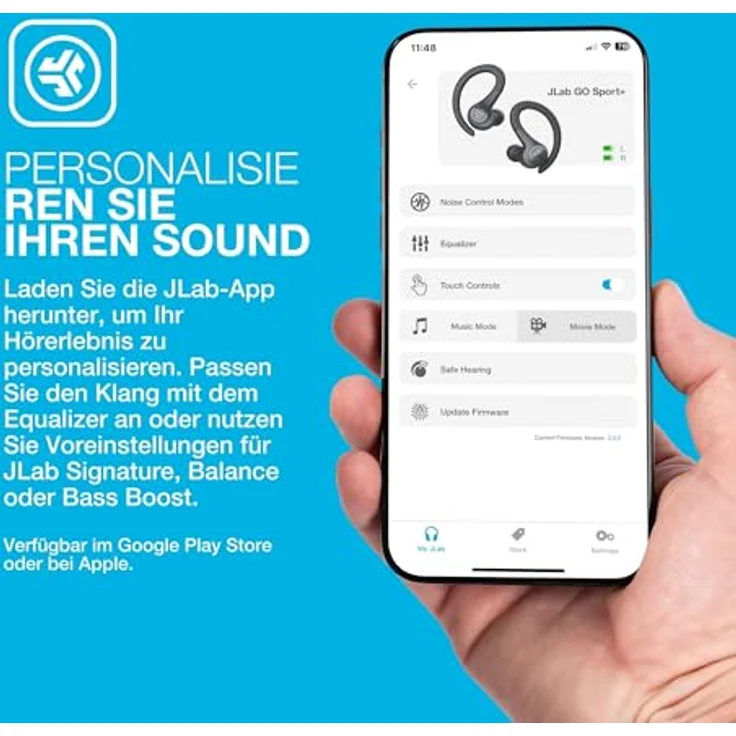 JLab Go Air Sport+, Bluetooth Sportkopfhörer mit 35+ Std. Akkulaufzeit, IP55 schweißresistent, USB-C Ladecase, Be Aware-Modus, korallenrot – Bild 4
